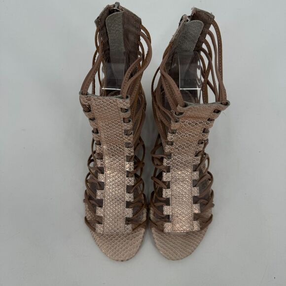 ANTHROPOLOGIE | PILCRO Light Pink Metallic Snakeskin Gladiator Sandals Size 5.5 - Picture 8 of 12